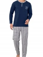 Piżamy damskie - Piżama męska na prezent długi rękaw długie spodnie bawełniana L granatowa - miniaturka - grafika 1