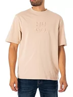 Koszulki męskie - HUGO Męski T-shirt Dleek Relaxed-Fit z bawełny z logo Stack, Light Beige275, S - miniaturka - grafika 1