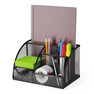 Piórniki - Organizer na biurko i piórnik z szufladą i 6 przegródkami, z czarnej metalowej siatki, zajmuje mało miejsca, organizer na długopisy, ołówki, karteczki samoprzylepne, klipsy i zszywacze - miniaturka - grafika 1