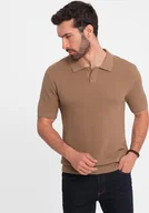 Koszulki męskie - Ombre Koszulka męska polo ze strukturalnej dzianiny - jasnobrązowa V3 OM-POSS-0117 XXL - miniaturka - grafika 1
