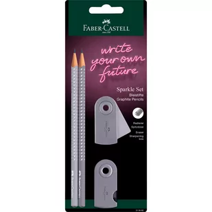 Zestaw Sparkle Dapple Gray 2 Ołówki + Temperówka Sleeve Mini + Gumka Sleeve Mini Blister Faber-castell - Przybory szkolne - miniaturka - grafika 1