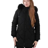 Kurtki damskie - TEMU Damska kurtka zimowa pikowana z kapturem. elegancka parka, modna kurtka na zimę z taliowaniem i ściągaczami - miniaturka - grafika 1