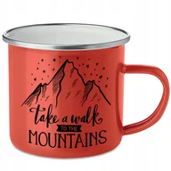 Kubki - KUBEK STALOWY Emaliowany CZERWONY 250ml Take a walk TO THE MOUNTAINS Wzory - miniaturka - grafika 1
