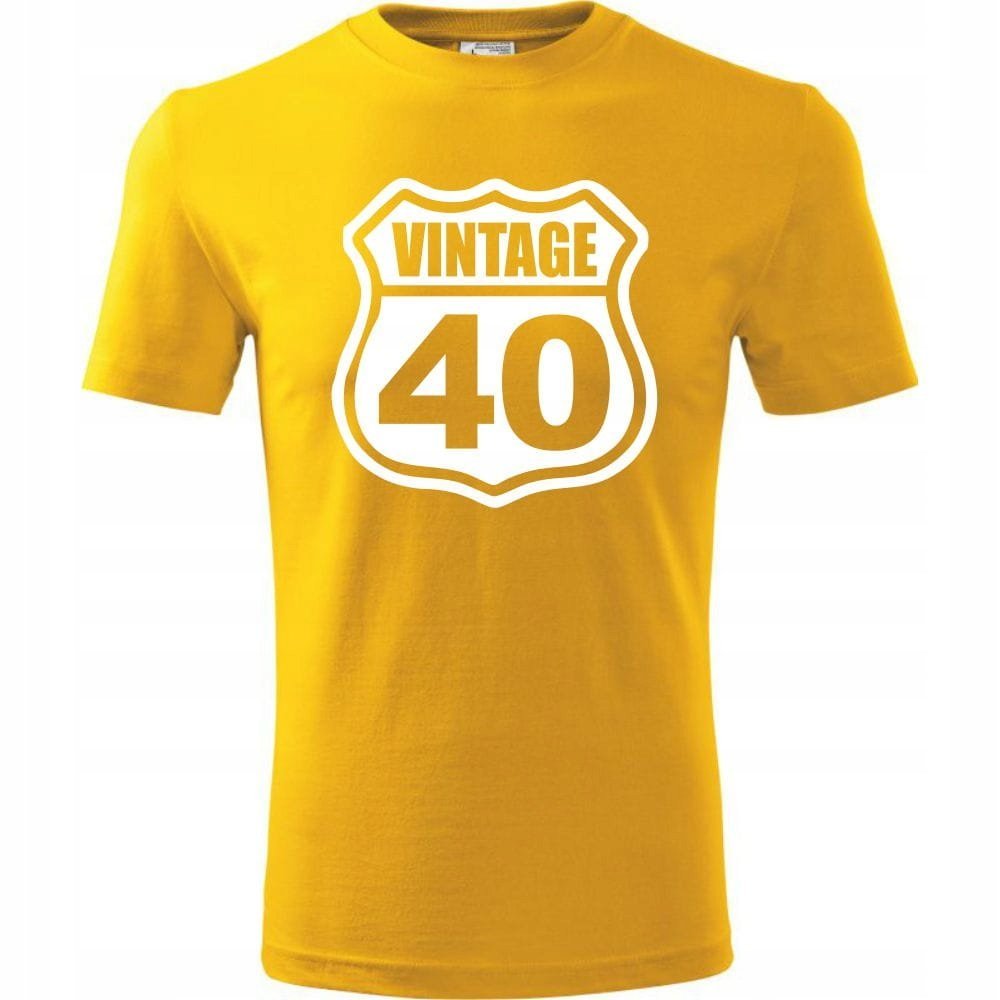 Męska Koszulka z Nadrukiem Vintage 40 na Prezent Urodzinowy dla Niego żółty XXL
