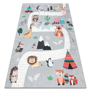 Dywan do prania BAMBINO 2160 Uliczki, wioska indiańska, zwierzęta dla dzieci, antypoślizgowy - szary, 120x170 cm - Dywany dla dzieci - miniaturka - grafika 1