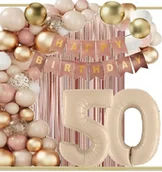 Balony i akcesoria - BALONY dekoracje na urodziny cyfra 50 lat beż wild rose gold - miniaturka - grafika 1