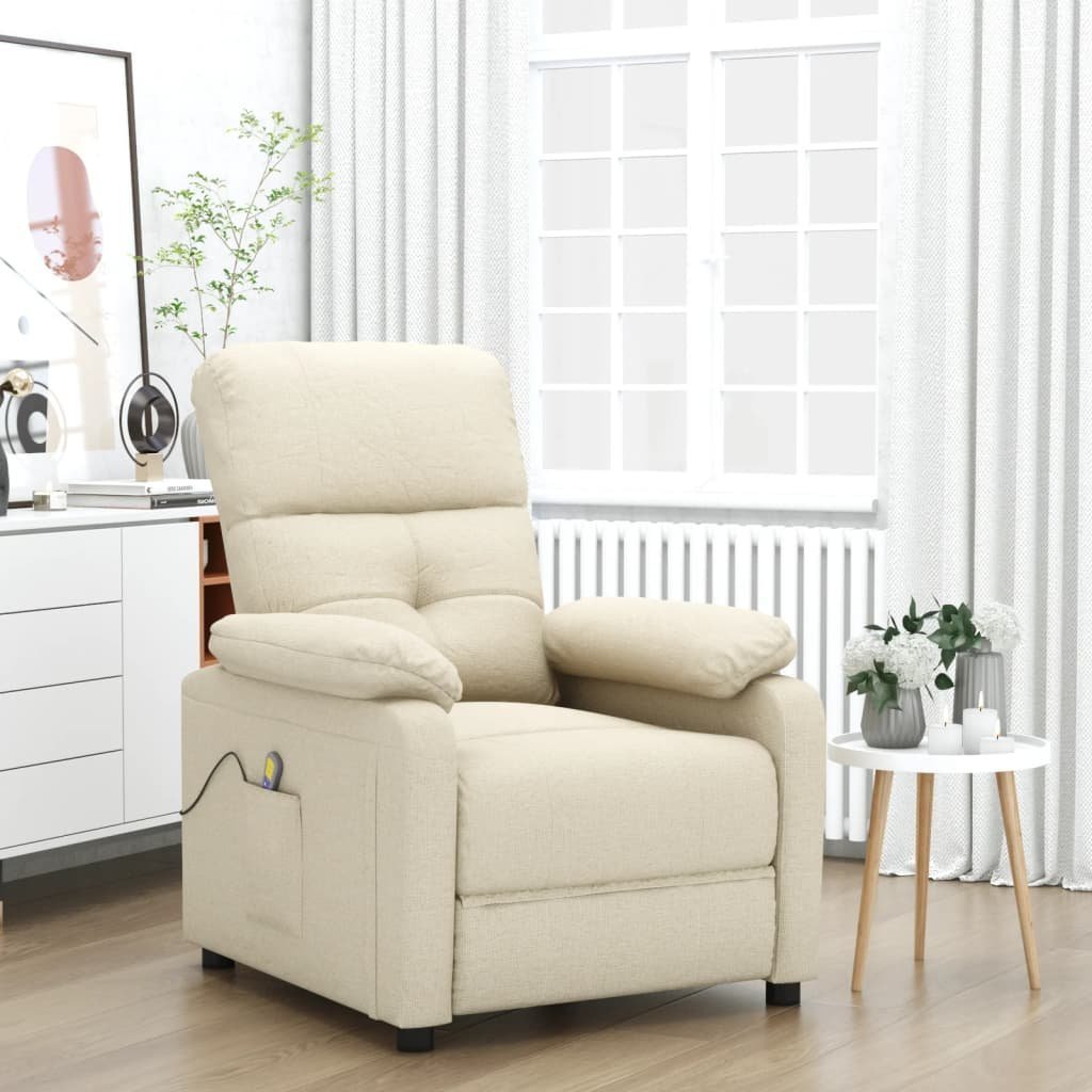 vidaXL vidaXL Fotel masujący, kremowy, obity tkaniną