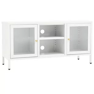 vidaXL Szafka pod telewizor biała 105x35x52 cm stal i szkło 336059 - Szafki RTV - miniaturka - grafika 1
