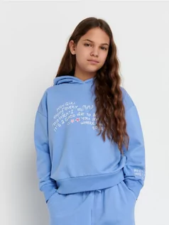 Swetry dla dziewczynek - Sinsay - Bluza z kapurem - niebieski - grafika 1