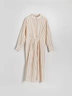 Sukienki - Reserved - Koszulowa sukienka midi z lyocellem - beżowy - miniaturka - grafika 1