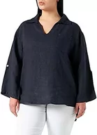 Koszulki i topy damskie - Bonateks, Top z dekoltem w serek, długimi rękawami i kieszeniami, 100% len, rozmiar DE:40, rozmiar US:XL, topy, granatowe - wyprodukowano we Włoszech, niebieski, 40 - miniaturka - grafika 1