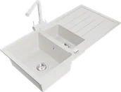 Zlewozmywaki z baterią - Mexen Andres zlewozmywak granitowy 1,5-komorowy z ociekaczem i baterią kuchenną Duero, biały - 6515-20-671600-20 - miniaturka - grafika 1