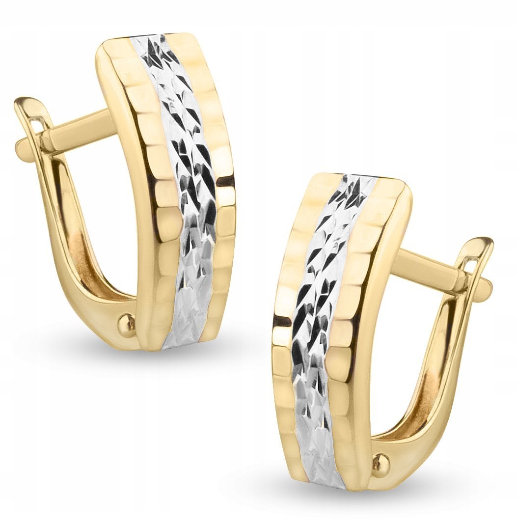 KLASYCZNE ZŁOTE KOLCZYKI NA ANGIELSKIM ZAPIĘCIU Z DIAMENTOWANIEM 14KT 585