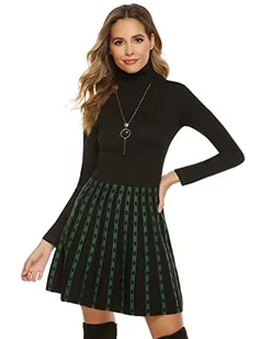 Irevial Sukienka z dzianiny, damska sukienka zimowa, golf, okrągły kołnierz, sukienka sweter, długość do kolan, sukienka zimowa, S-XXL - Sukienki - miniaturka - grafika 1