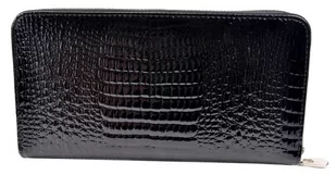 Portfel Damski Skóra Naturalna GREGORIO Duży Z Metalowym Suwakiem Piórnik Lakierowany GF-119 CZARNY RFID 19 x 10 x 2.5 [cm] - Portfele - miniaturka - grafika 3