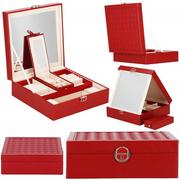 Pudełka i szkatułki - Szkatułka na biżuterię ekoskóra 25x25x8,5 cm bordowy organizer z przegródkami - miniaturka - grafika 1