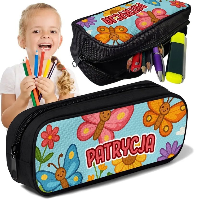 Piórnik TUBA + IMIĘ Motylki Kwiaty Personalizowany Szkolny Prezent
