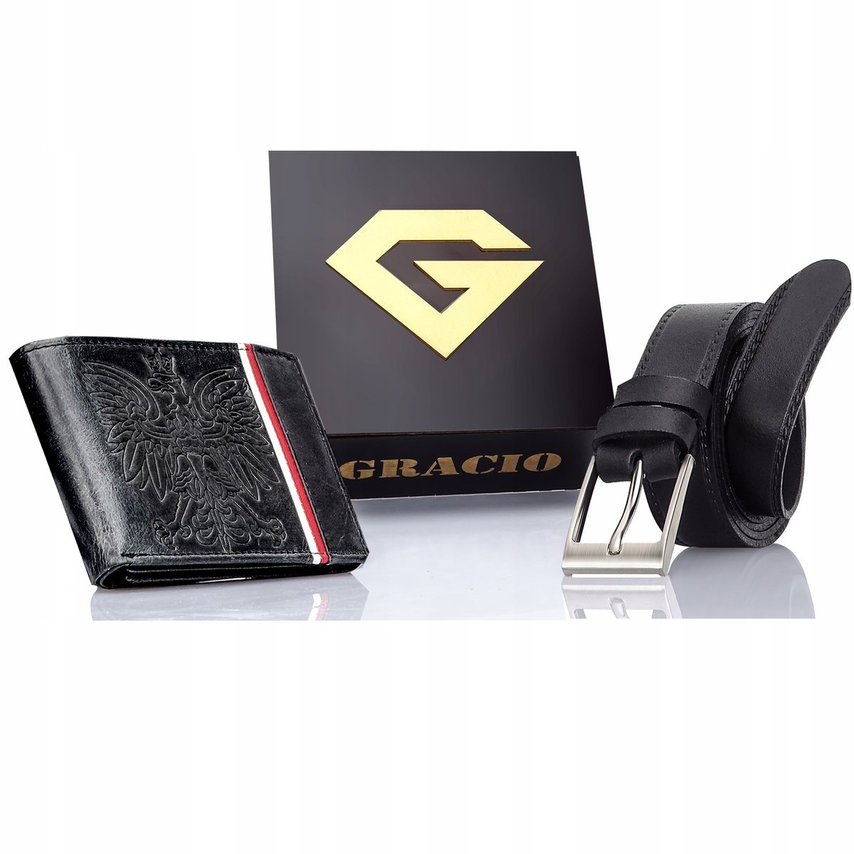 Portfel Męski skórzany na prezent Pasek 125cm Opakowanie Militarny Zestaw