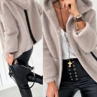 Kurtki damskie - TEMU Puszysta Kurtka z Kapturem - Zimowy Płaszcz z Oversize Kołnierzem, Beżowy/Brązowy/Czarny/Szary, Wierzchnie Ubranie na Każdą Porę Roku, Pranie w - miniaturka - grafika 1