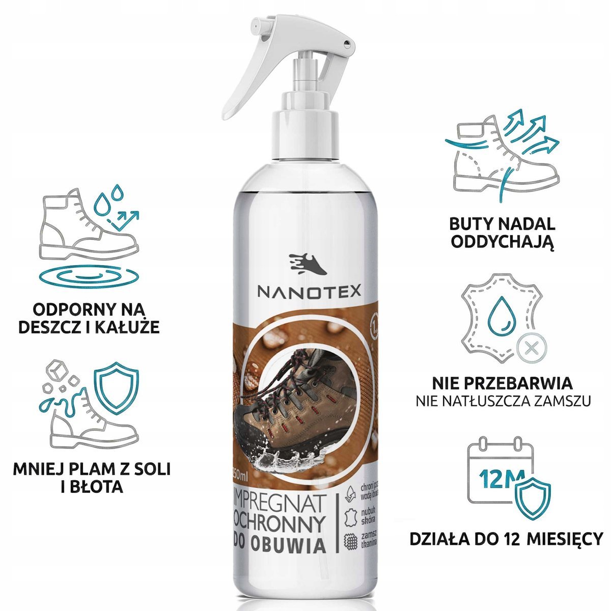 NanoTex impregnat do butów: nubuk, zamsz, skóra, tkaniny 250ml