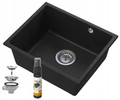 Zlewozmywaki - Granitan Manado Czarny Podblatowy Zlew Chrom Podwieszany 50 - miniaturka - grafika 1