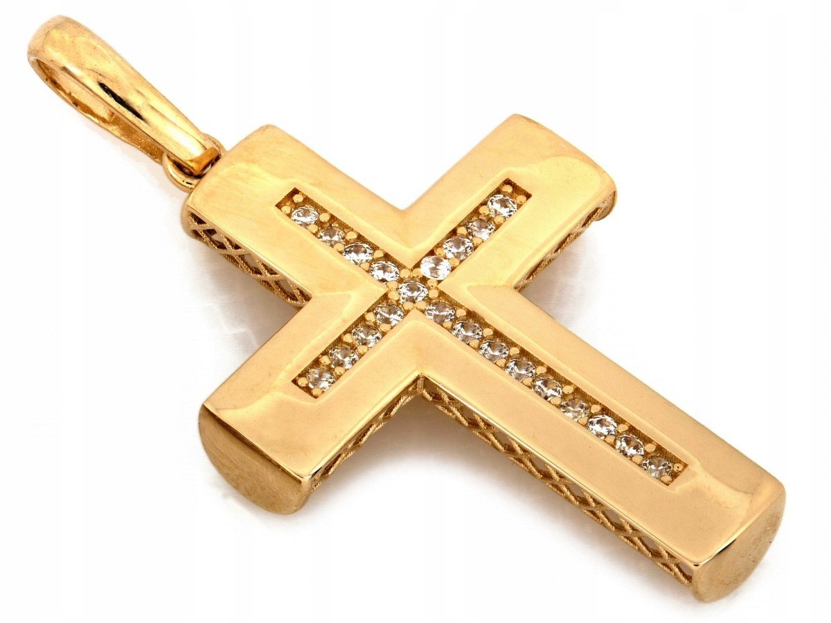 Złoty elegancki krzyżyk zawieszka z cyrkoniami 585 14k 2.38g 29mm x 19.8mm