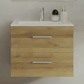 Szafki łazienkowe - Szafka łazienkowa wisząca z umywalką - Naturalny jasny - 60 cm - KAYLA - miniaturka - grafika 1