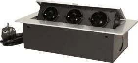 Orno Gniazdo meblowe wpuszczane w blat z płaskim frezowanym rantem i przewodem 1,5m, 3x2P+Z, srebrne, wersja schuko - Gniazdka elektryczne - miniaturka - grafika 1