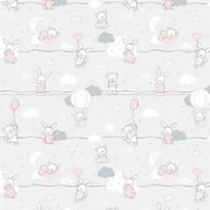 Pościel dla dzieci - Extrapościel Pościel bawełniana 100x135 56K misie zajączki szara różowa Kids 24 z poszewką 40x60 - miniaturka - grafika 1