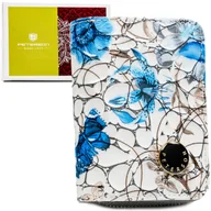 Portfele - Damski portfel Peterson mały ze skóry naturalnej z ochroną kart RFID na prezent w kwiaty lakierowany na zatrzask suwak na prezent wielokolorowy - miniaturka - grafika 1