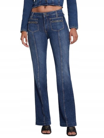 Guess Jeansy Damskie Długie Rurki Wysoki Stan Bawełna 26 Gna