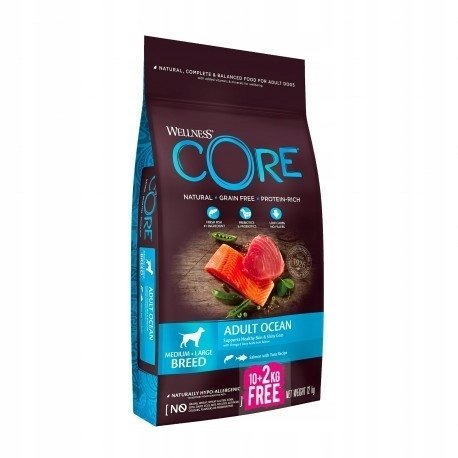 Comfy Core Adult Ocean, karma sucha, dla dorosłych psów średnich i dużych ras, łosoś i tuńczyk, 10+2 kg