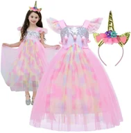 Stroje karnawałowe - Strój Przebranie Sukienka Tęczowy Jednorożec Kostium Na Karnawał 104 110 - miniaturka - grafika 1