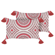 Poduszki dekoracyjne - 2 bawełniane poduszki dekoracyjne w orientalny wzór 30 x 50 cm czerwono-białe ANTHEMIS Lumarko - miniaturka - grafika 1