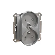 Gniazdka elektryczne - Schneider Gniazdo z/u podwójne modułowe z przesłonami do systemu ramkowego SEDNA Design & Elements srebrne aluminium - miniaturka - grafika 1