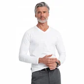 Koszulki męskie - Longsleeve męski 100% bawełna komfortowy biały Ombre V3 OM-LSBL-0108 XXL - miniaturka - grafika 1