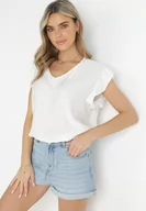 Bluzki damskie - Biała Bluzka z Falbankami i Złotą Nitką Gracelly - miniaturka - grafika 1