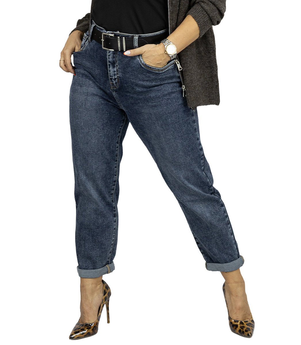 Spodnie jeansowe damskie Jeansy boyfriend z paskiem LIVIA-38