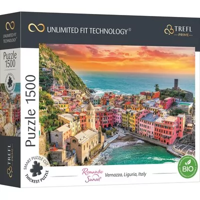 Trefl Prime - Puzzle UFT Romantic Sunset: Vernazza, Liguria, Italy - 1500 Elementów, Najgrubsza Tektura, BIO, EKO, Włochy, Zachód Słońca, Kreatywna Rozrywka dla Dorosłych i Dzieci od 12 Lat 26196