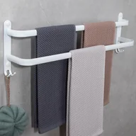 Wieszaki łazienkowe - Dwupoziomowy wieszak na ręczniki montowany na ścianie, aluminiowy wieszak na ręczniki do kuchni, łazienki, hotelu, 50 cm - miniaturka - grafika 1