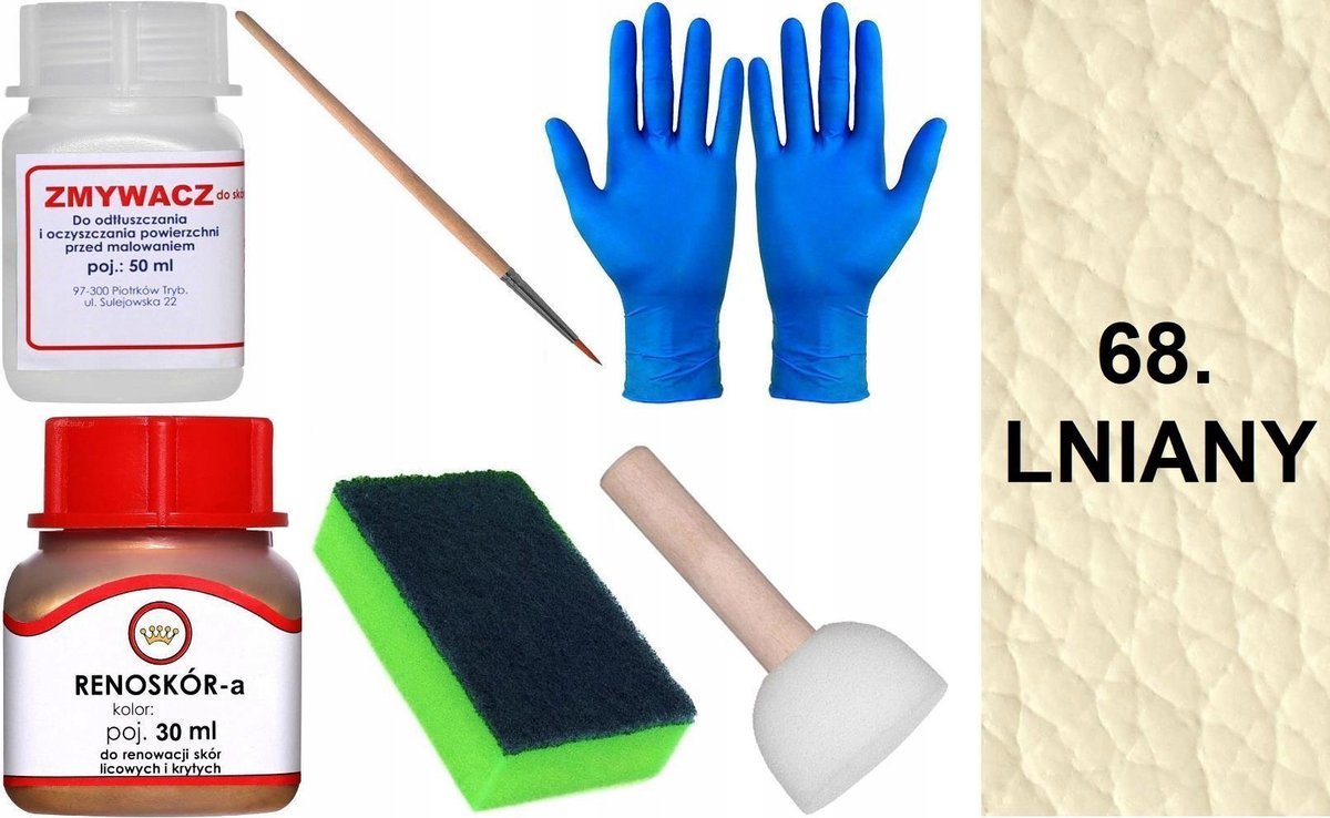 LNIANY 68 Renoskór ZESTAW DO RENOWACJI SKÓRY LICOWEJ Farba + Zmywacz Pędzel