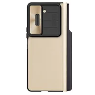 Etui i futerały do telefonów - Skórzane etui z klapką i osłoną aparatu do Samsung Galaxy Z Fold 5 Nillkin Qin Leather Pro - złote - miniaturka - grafika 1