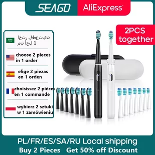 Seago AliExpress Szczoteczka elektryczna soniczna, ładowana, 4 tryby, podróżna z 3 główkami, kup jedną i zyskaj - Szczoteczki elektryczne - miniaturka - grafika 1