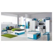 Zestawy mebli dla dzieci - Zestaw Mebli Młodzieżowych B Mobi Meblar Biały Lux / Turkus - miniaturka - grafika 1
