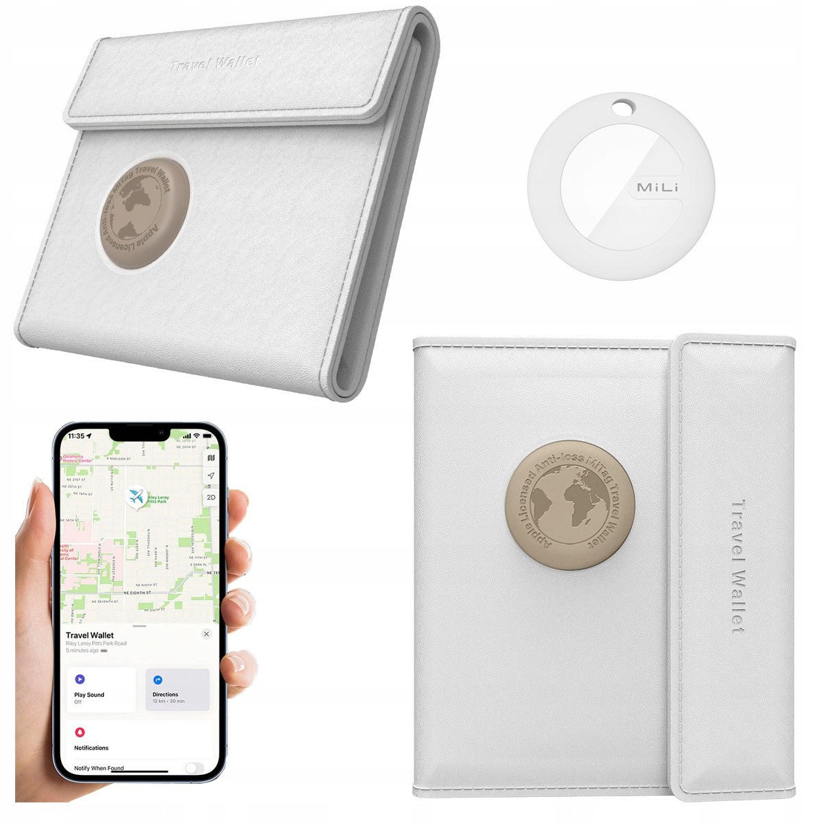 Lokalizator Gps portfel podróżny z lokalizatorem MILI MiTag Apple Ios