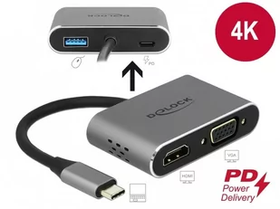 Delock Adapter USB Adapter USB-C &gt HDMI/VGA/USB3.0/PD 0.12m grau 64074 - Adaptery i przejściówki - miniaturka - grafika 1