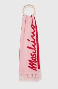 Moschino szalik wełniany kolor różowy wzorzysty - Apaszki i szaliki damskie - miniaturka - grafika 1