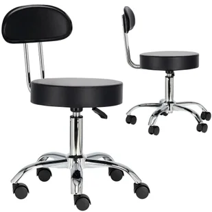 Taboret kosmetyczny z oparciem fryzjerski fotel czarny - Krzesła i taborety kosmetyczne - miniaturka - grafika 1