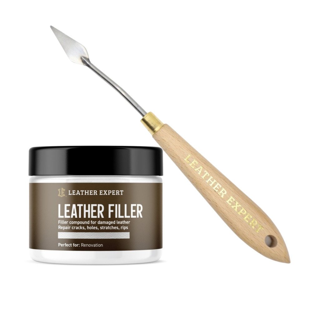 Zestaw do naprawy skóry Leather Filler biały 50 ml i szpachelka do nakładania Leather Expert ZES-47