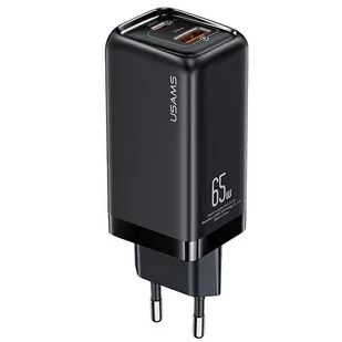 USAMS Ład. siec. 1xUSB-C+1xUSB T47 65W PD Fast Charging Super Si czarny/black CC153TC01  (US-CC153) - Ładowarki do telefonów - miniaturka - grafika 1